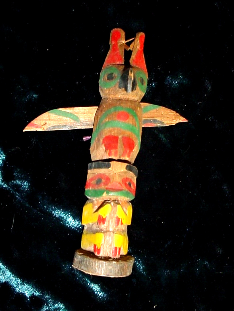Small Vintage Native American Colorful Wooden Totem Pole