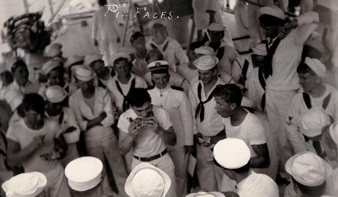 VINTAGE NEGATIVE; PIE FACES ONBOARD THE U.S.S. WILMINGTON; CHINA; CIRCA 1912