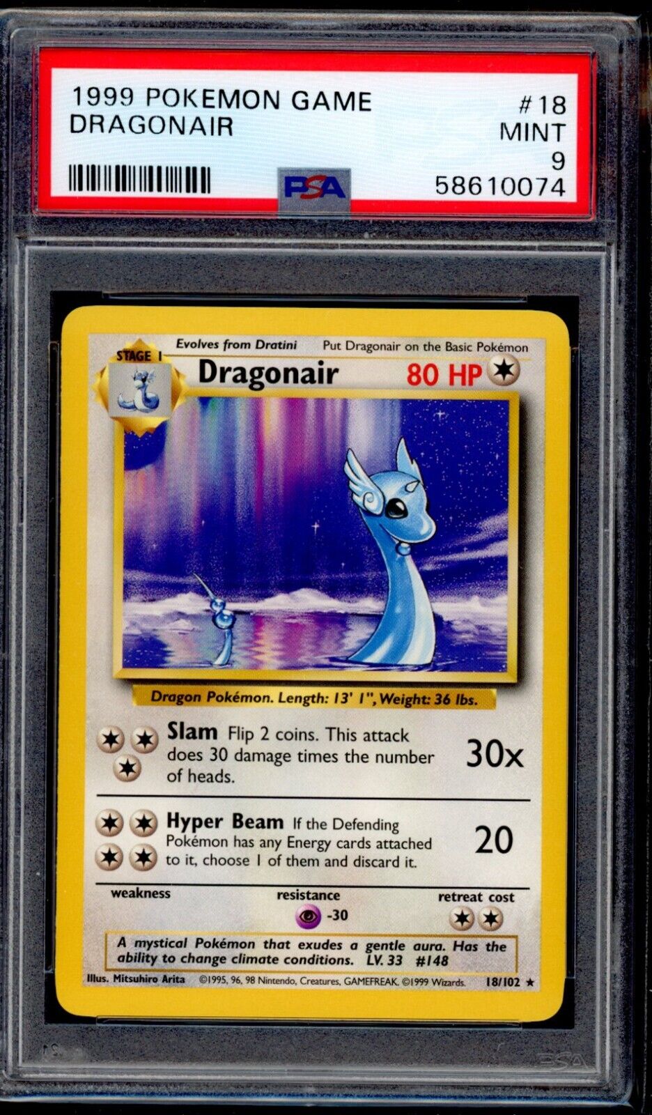 PSA 9 Dragonair 1999 Pokemon Card 18/102 Base Set