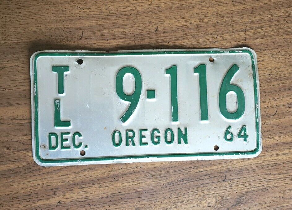 Vintage OREGON LICENSE PLATE - 1964 TL 9-116 Green 1960\'s Single Plate