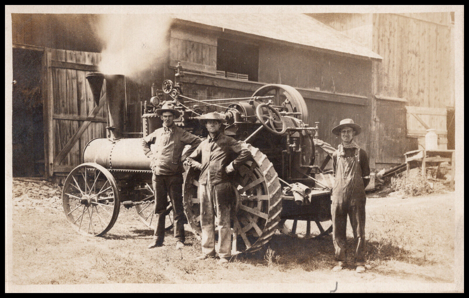 Steam Engine Tractor, Farmers, Real Photo Postcard, RPPC