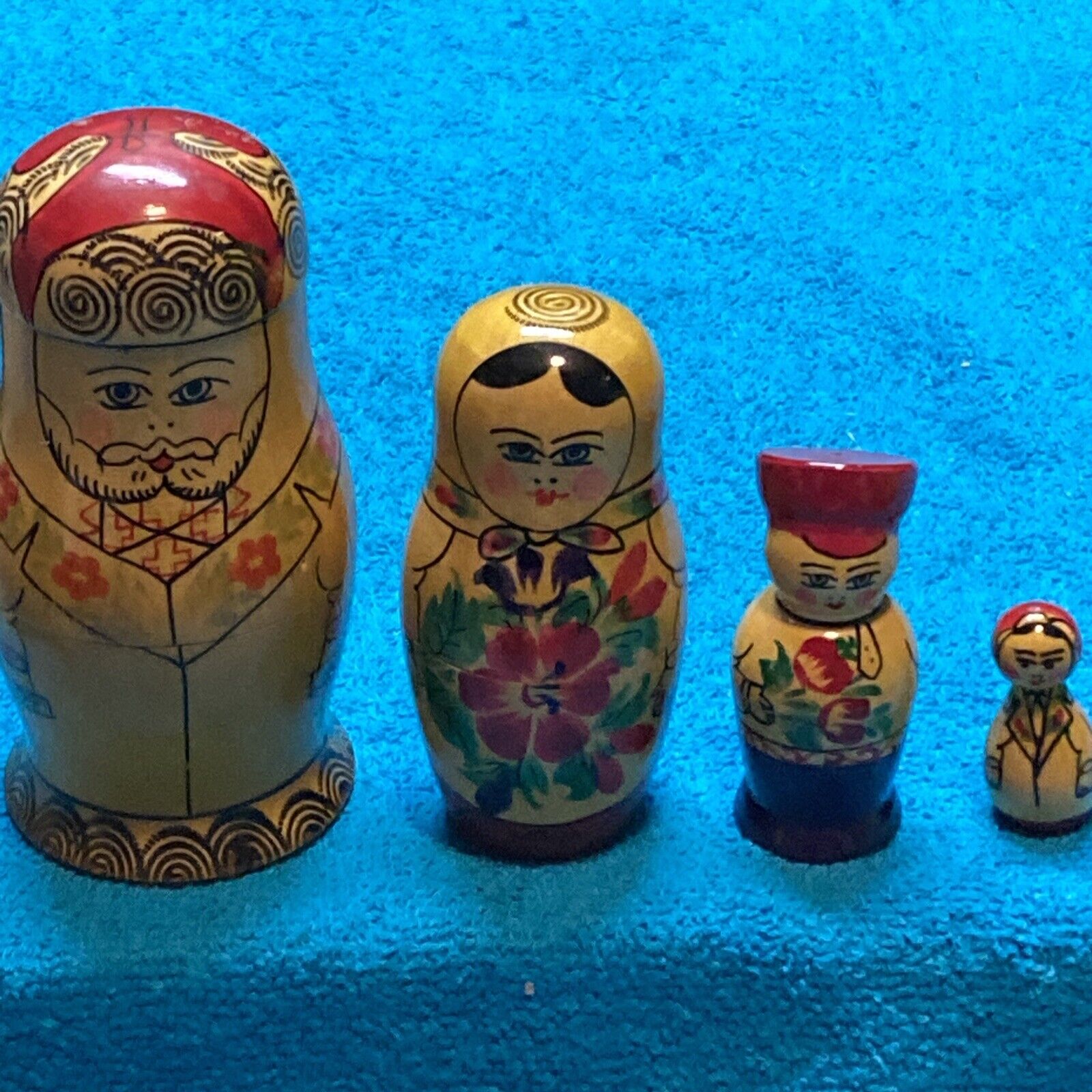 Vintage Wood Russian Matryoshka Nesting Dolls Set Of 4.  From Soviet Era.