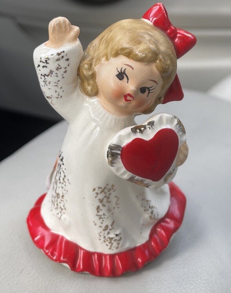Vintage Lefton Valentine Girl 376 Heart Figurine Porcelain 4\