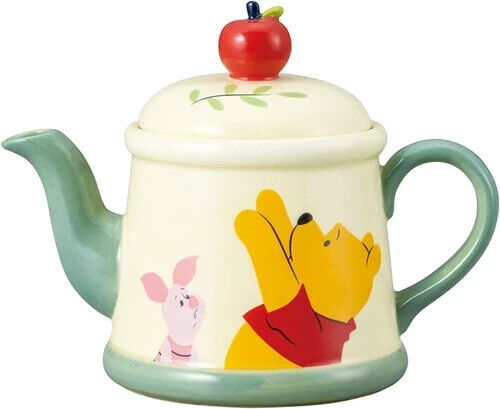 Disney Japan Winnie The Pooh Apple Sculpted Ceramic Tea Pot Lid Gift Box NEW