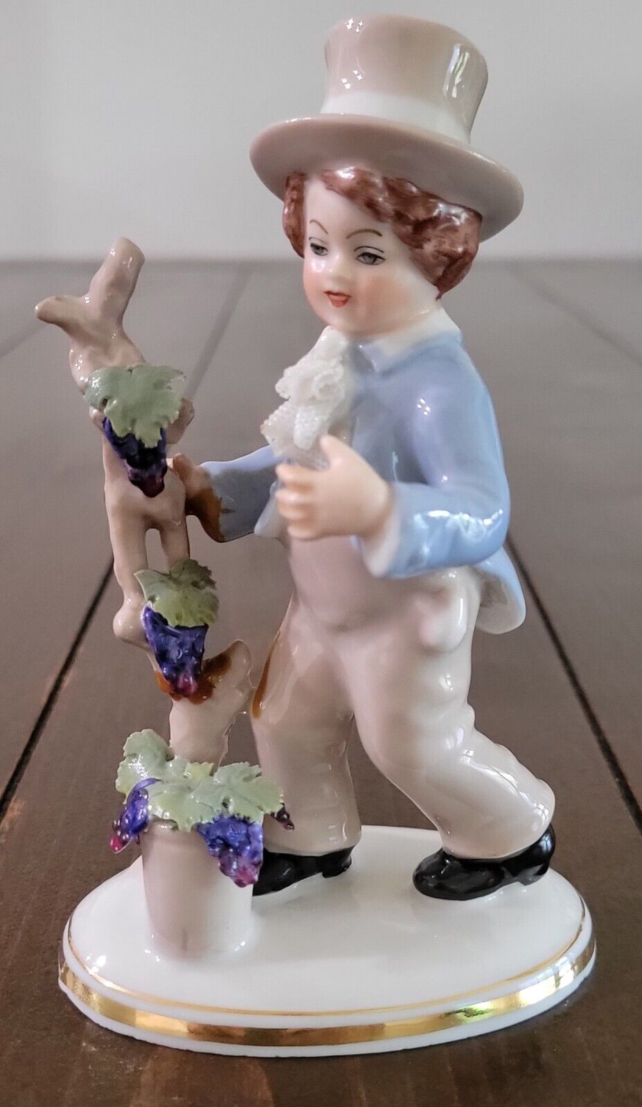 Vintage German Porcelain Sandizell Dresden Lace Boy with Grapes
