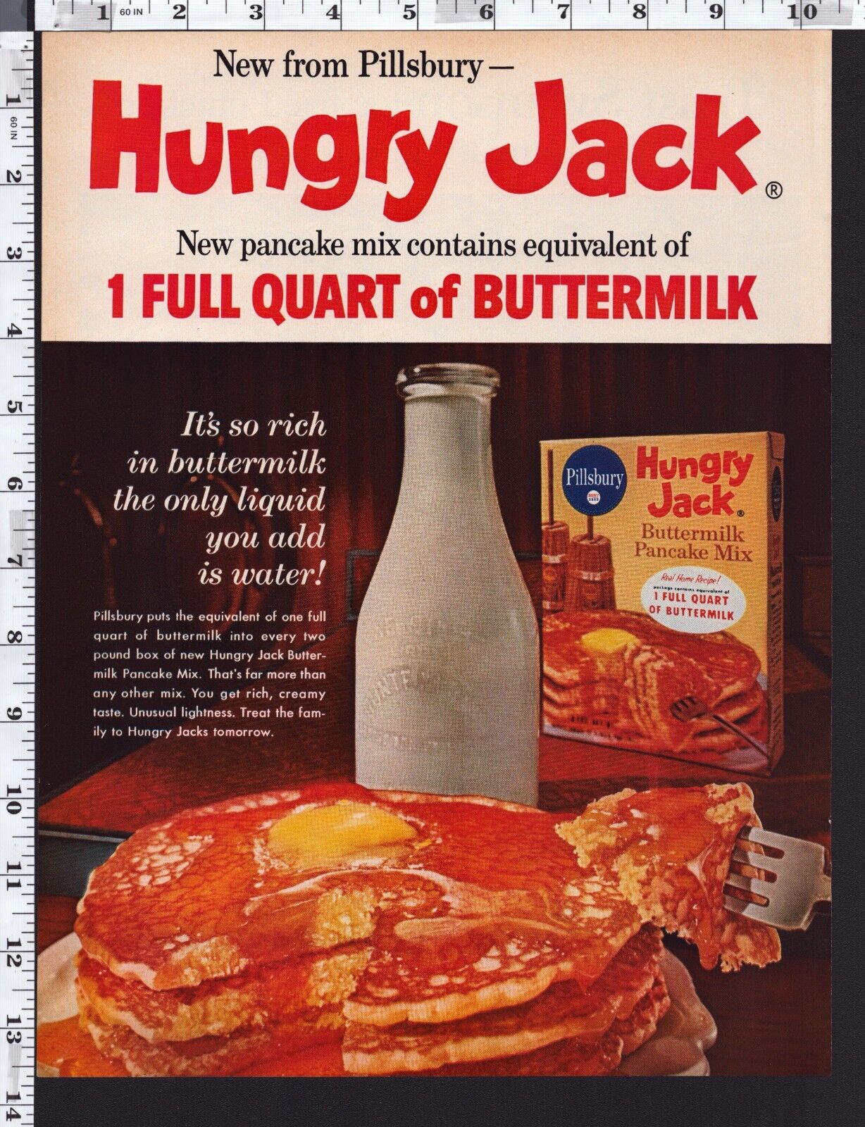 1962 Vintage Print Ad Pillsbury Hungry Jack Buttermilk Pancake Mix