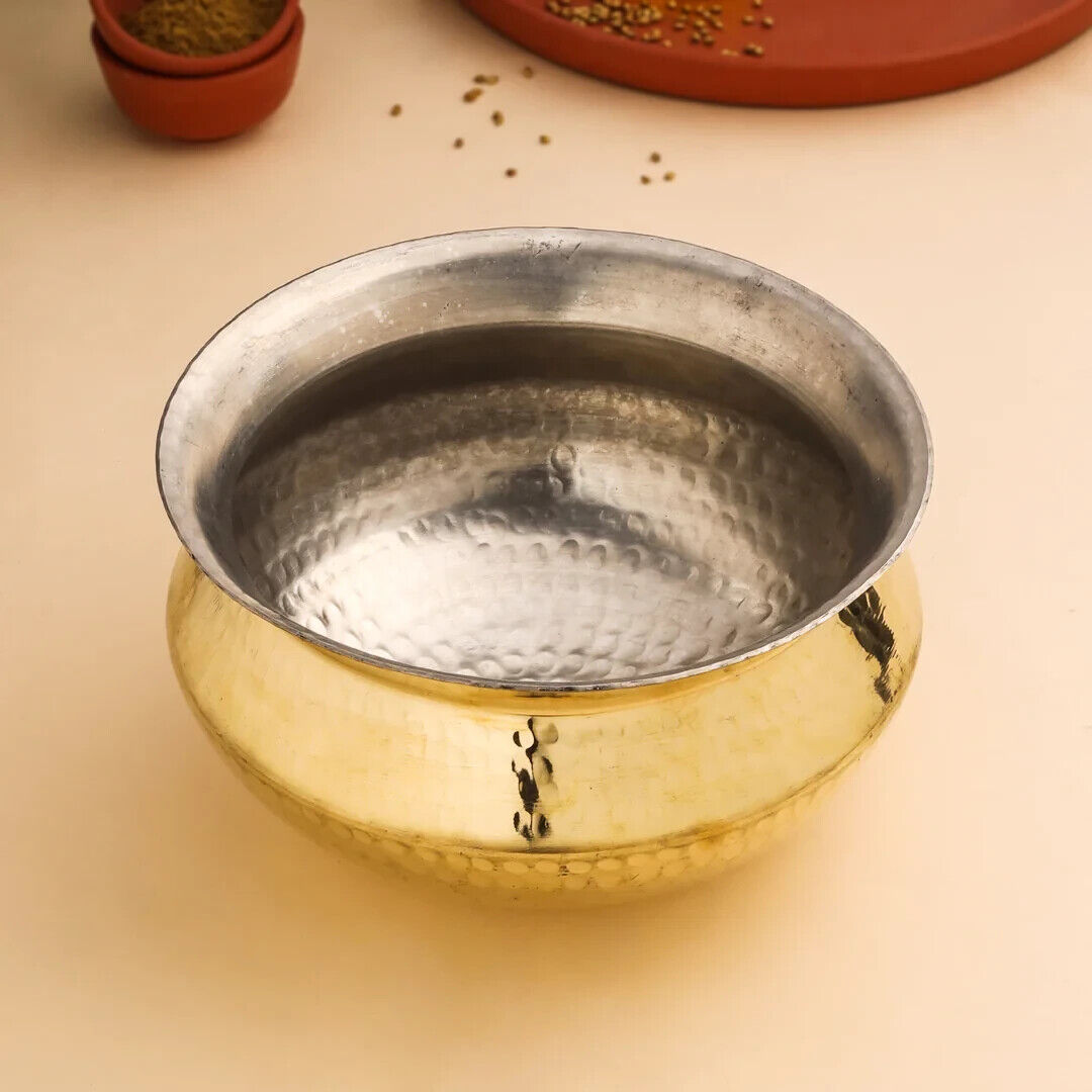 Heavy Bottom Hammered Finish Brass Biryani Rice Cooking Pot Home & Restaurants