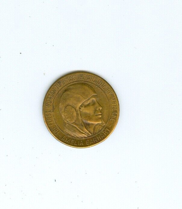 1928 AMELIA EARHART MEDAL, 1ST WOMAN TO FLY THE ATLANTIC SOLO, BRASS ?,  1  1/4\