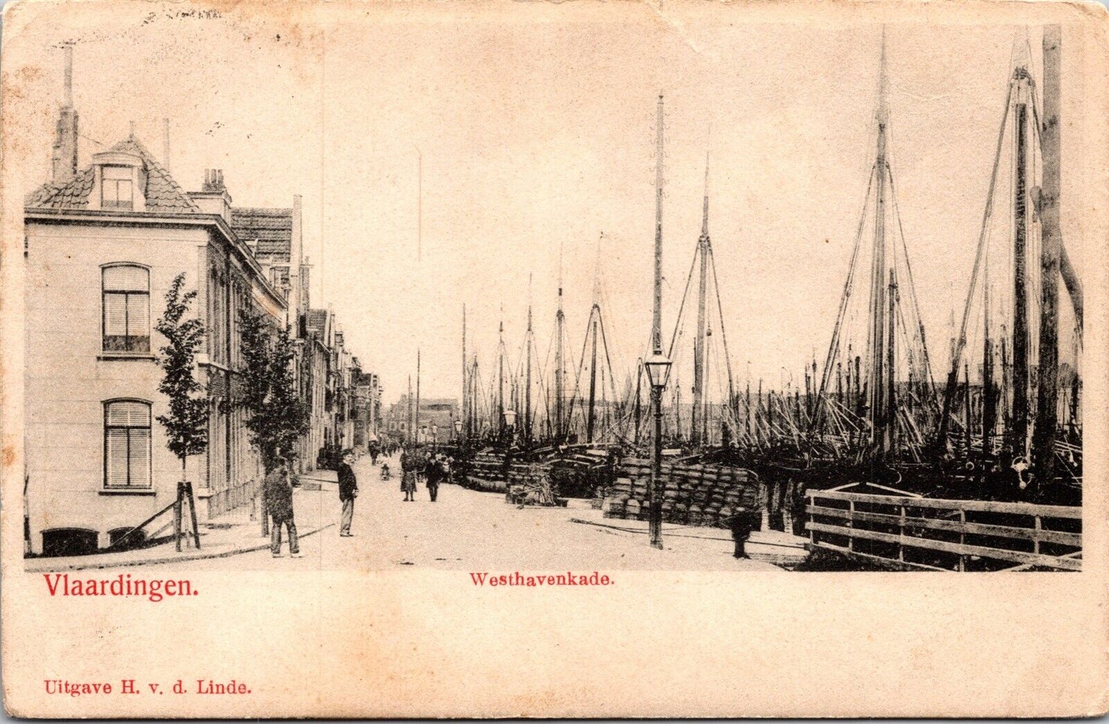 Vtg Vlaardingen Westhavenkade Holland Netherlands pre-1908 Old View Postcard