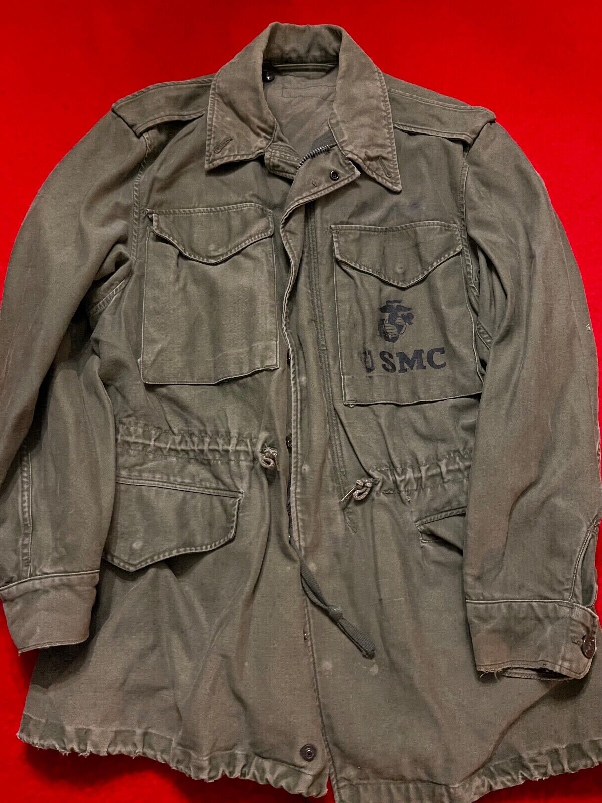 Vintage USMC OG 107 Sateen M-1951 Field Jacket Olive Green Coat Sz 38