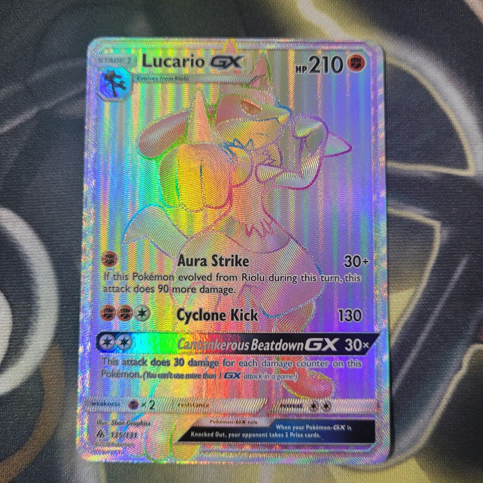 Pokemon Card - Lucario GX (Rainbow) - SM - Forbidden Light 135/131 Secret Rare