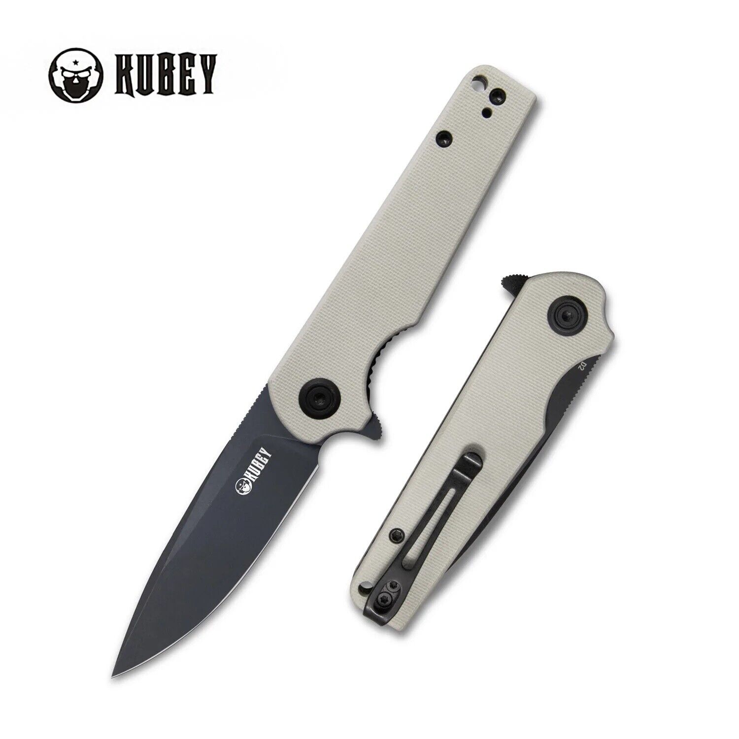 Kubey Wolverine Folding Knife Off White G10 Handle D2 Drop Point Plain KU233G