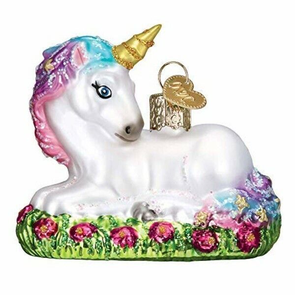 Old World Christmas Glass Blown Ornament, Baby Unicorn (With OWC Gift Box)