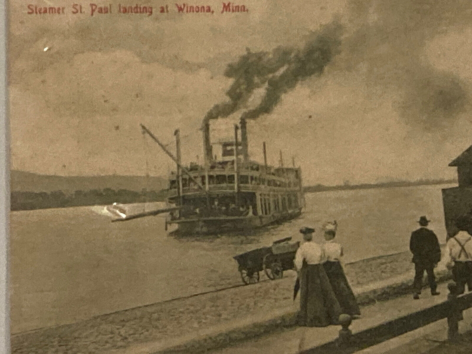 C. 1909 S.S. St. Paul Steamship Landing at Winona, Minnesota Vintage Postcard
