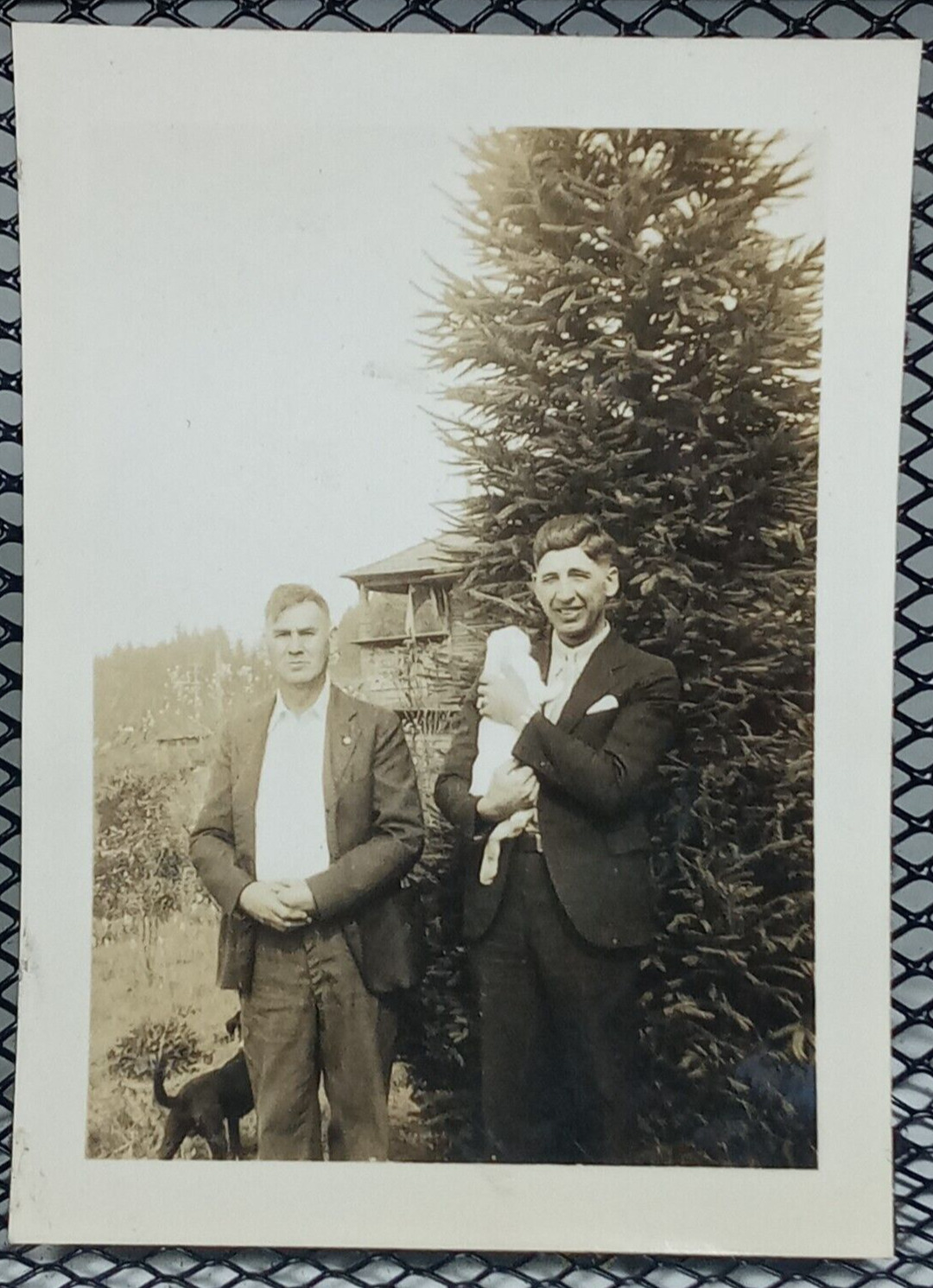 c.1930\'s Rabbit Men Affluent Suited Mountain Cabin Trees Small Vtg Photo 1940\'s