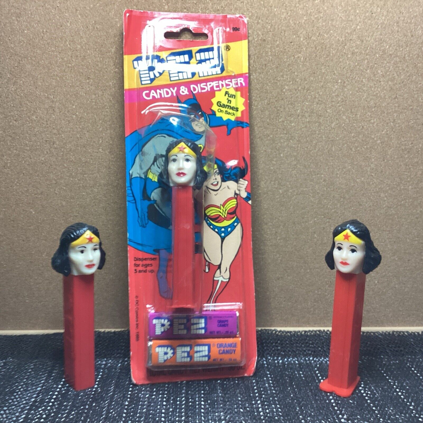 Vgt Pez Despensers Lot Of 3 Wonder Woman  No Ft/( Thin Ft New In Pack) Thick Ft