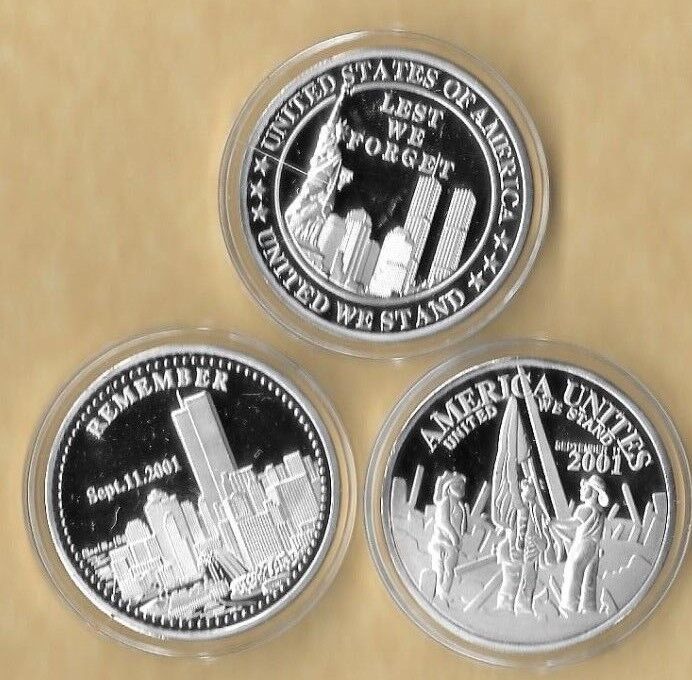 Lest We Unites Remember 911 9-11 Challenge Commemorative Medallion Silver Coin 
