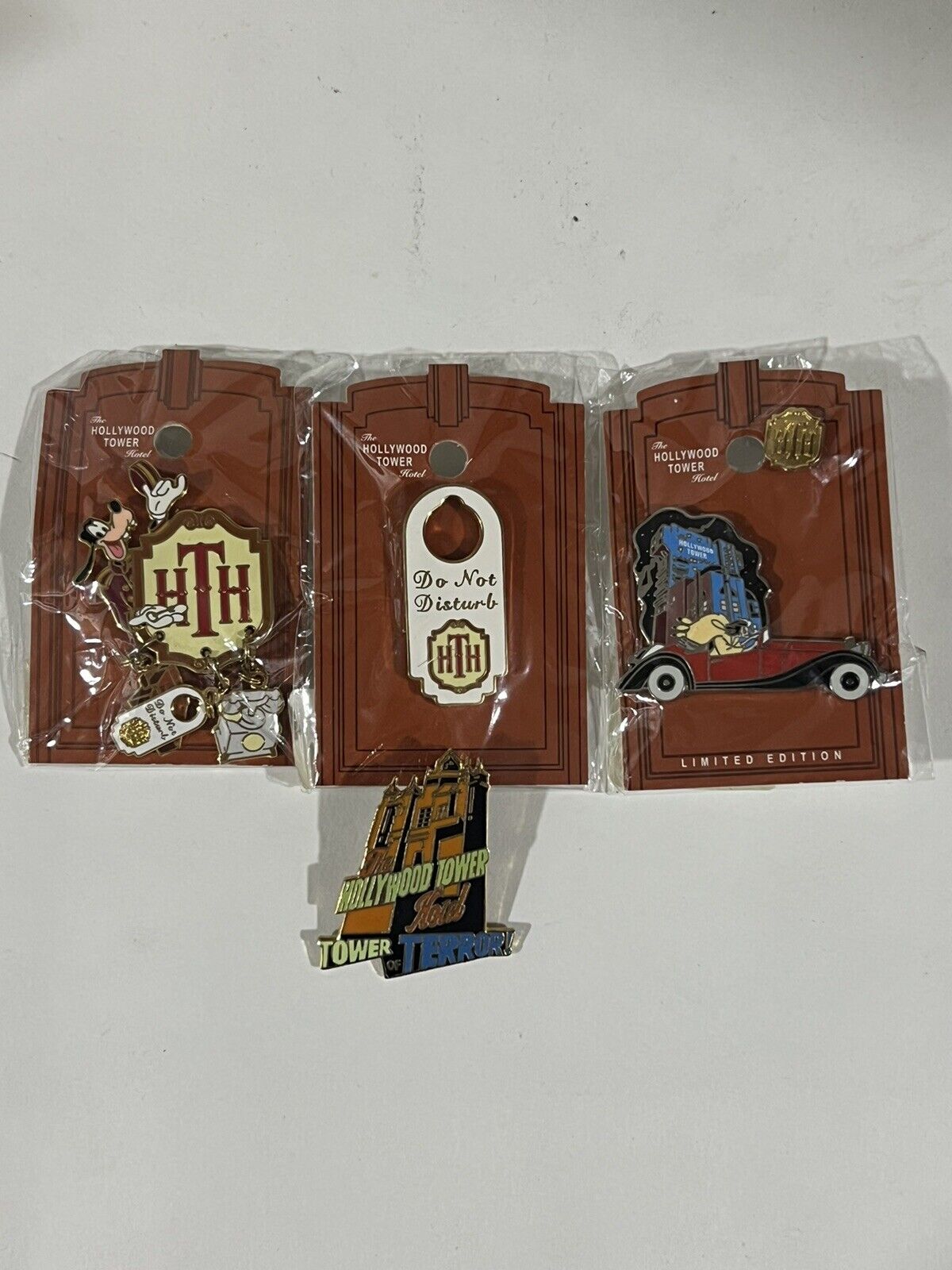 Rare 2004 Collectors Hollywood Tower of Terror Hotel Set Disney Pins Lot of 4