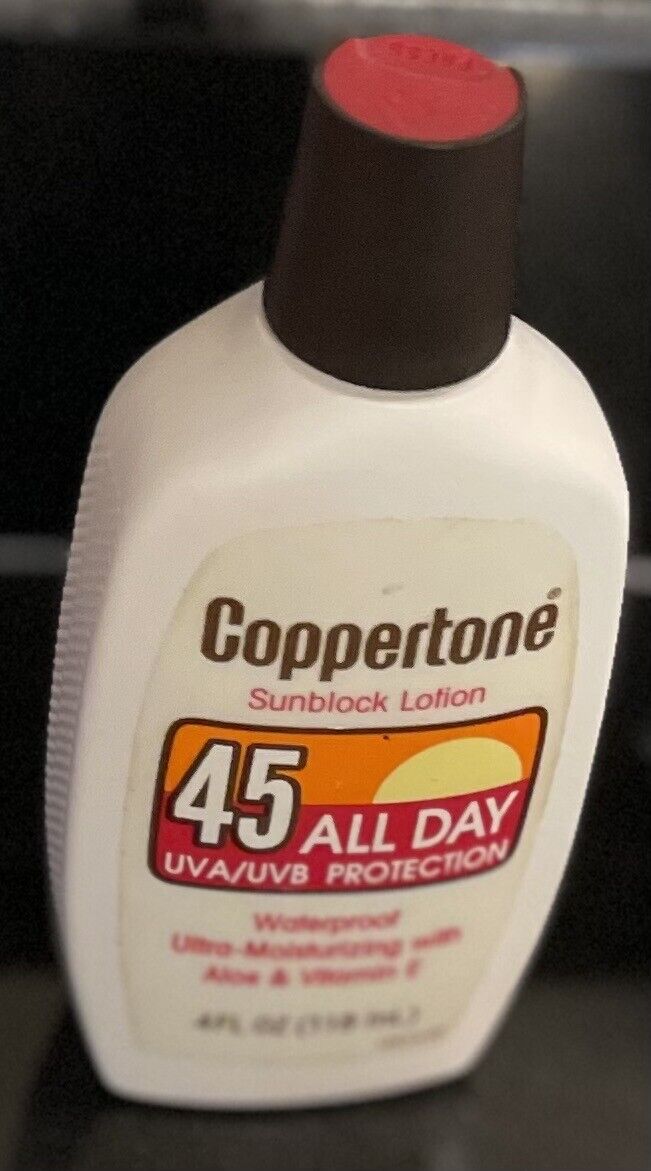Vintage Coppertone Sunblock Lotion 45 ALL DAY 4 oz Copyright 1991, 1997 USA