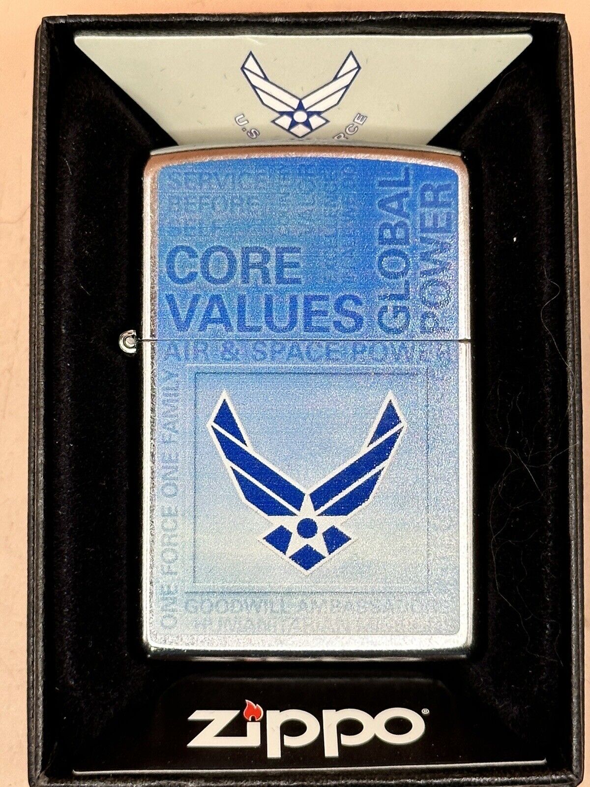 Vintage 2014 US Air Force Core Values Chrome Zippo Lighter