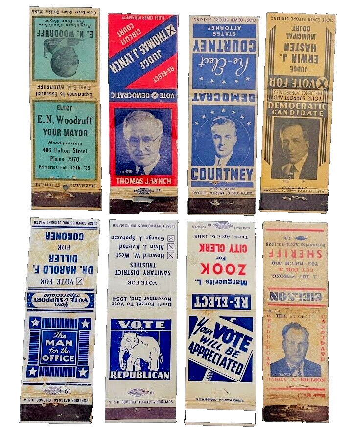 Chicago Illinois Area 1940-60\'s Political Campaign Advertising Matchbook Covers