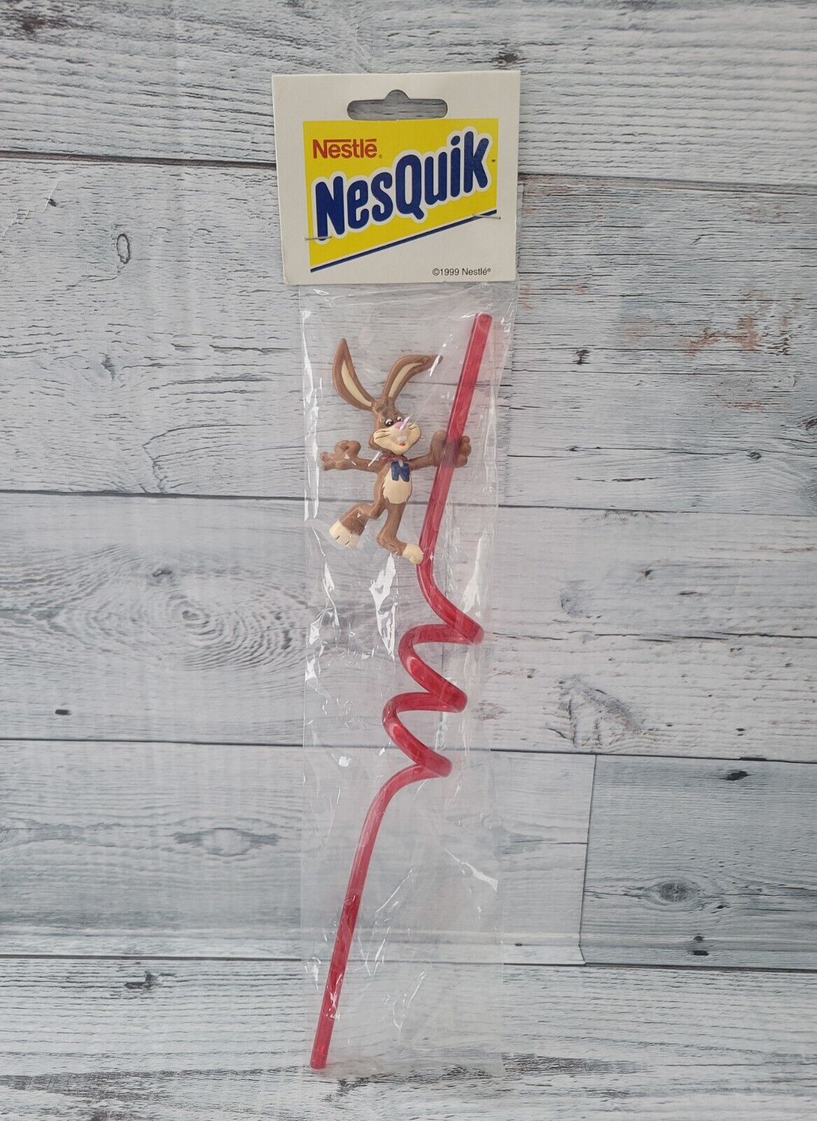 Vintage 90s Nestle Nesquik Red Drinking Crazy Straw With Quicky The Rabbit NOS