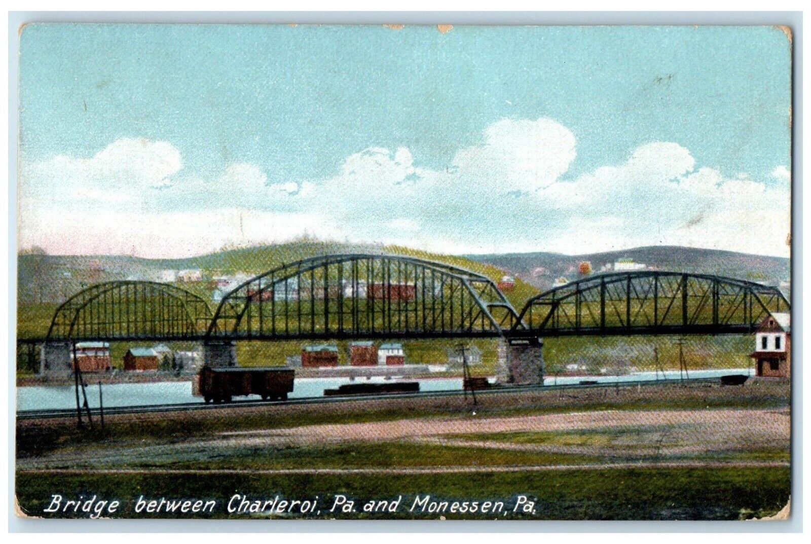 c1910's Bridge Between Charleroi PA And Monessen PA Lock No. 4 Antique Postcard