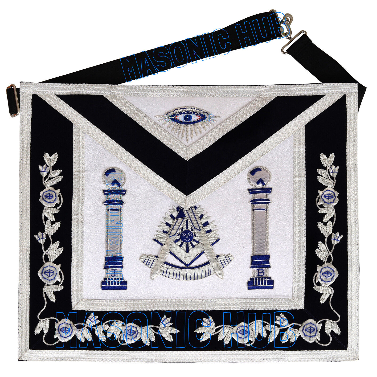Masonic Past Master 100% Lambskin Apron Hand Made Bullion Embroidered -Navy Blue