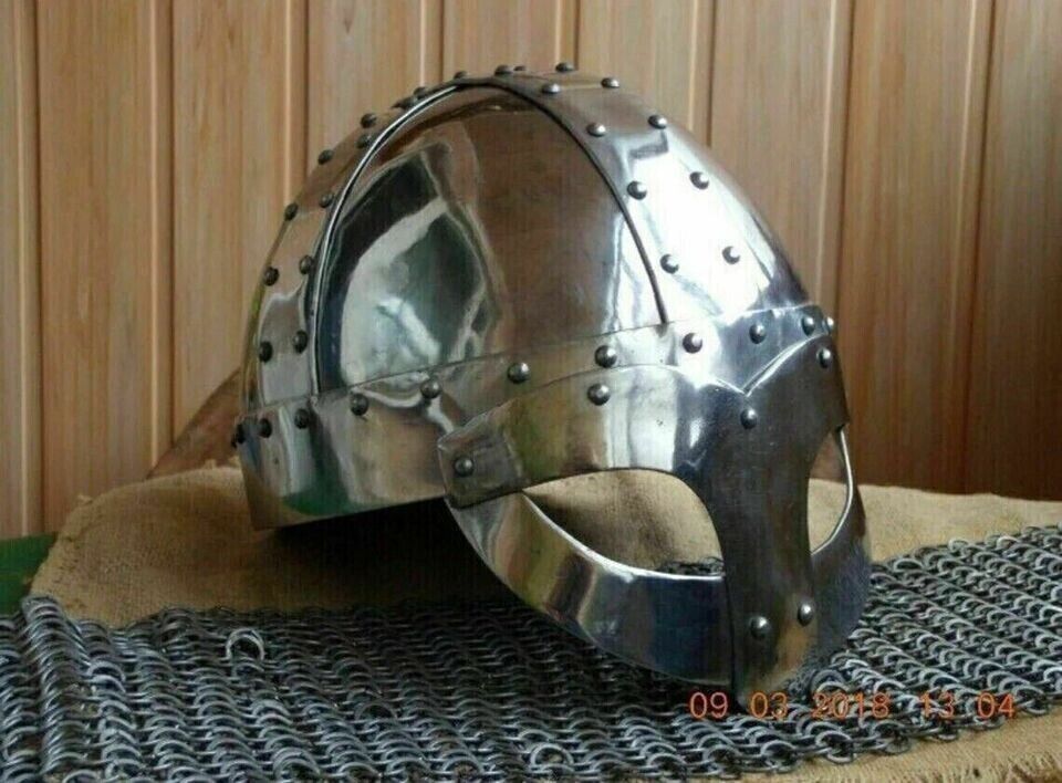 Viking Helmet Medieval Chainmail Knight Armor Steel With LARP SCA Vendel