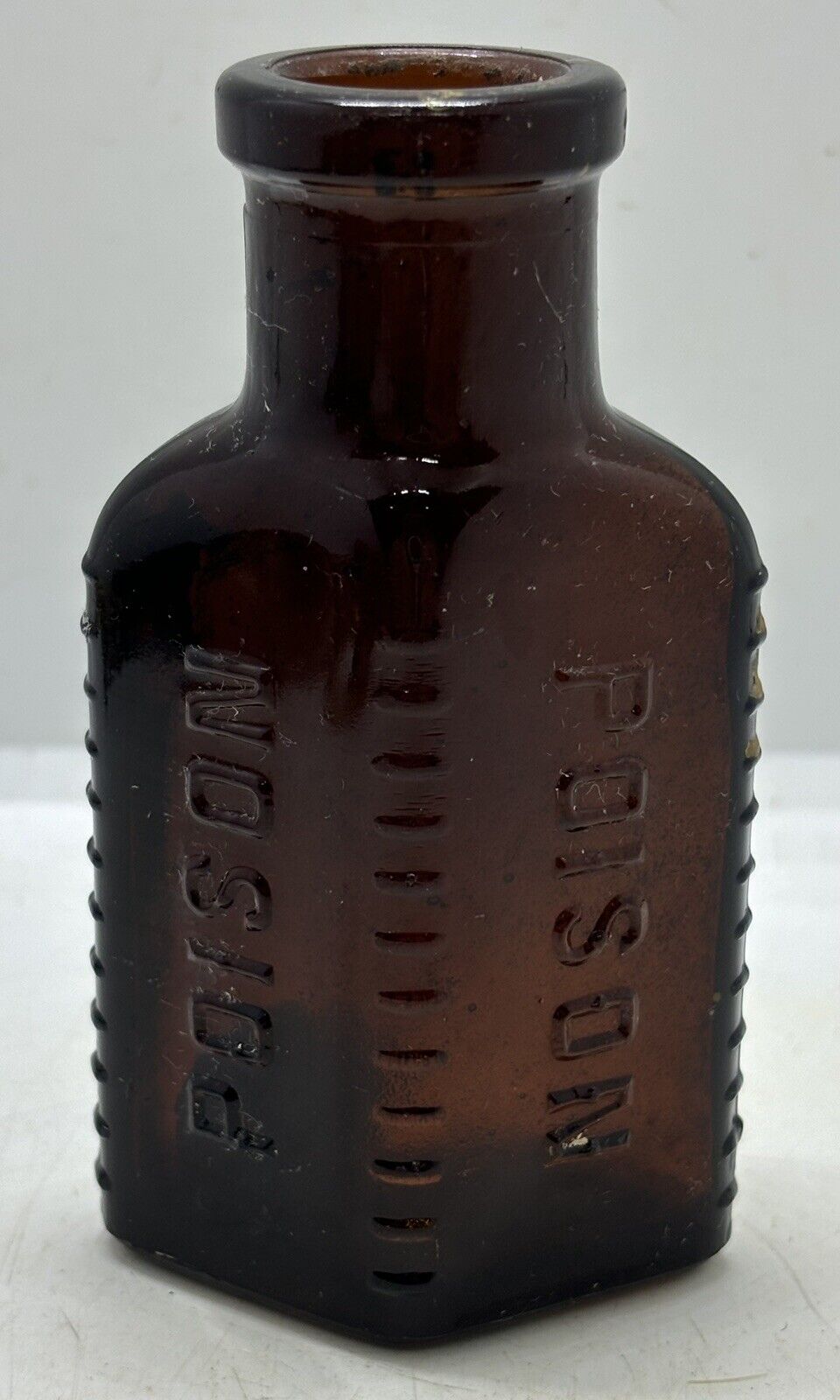 Vintage 1800’s Old Embossed Cork Top Brown POISON Empty Medical Medicine Bottle