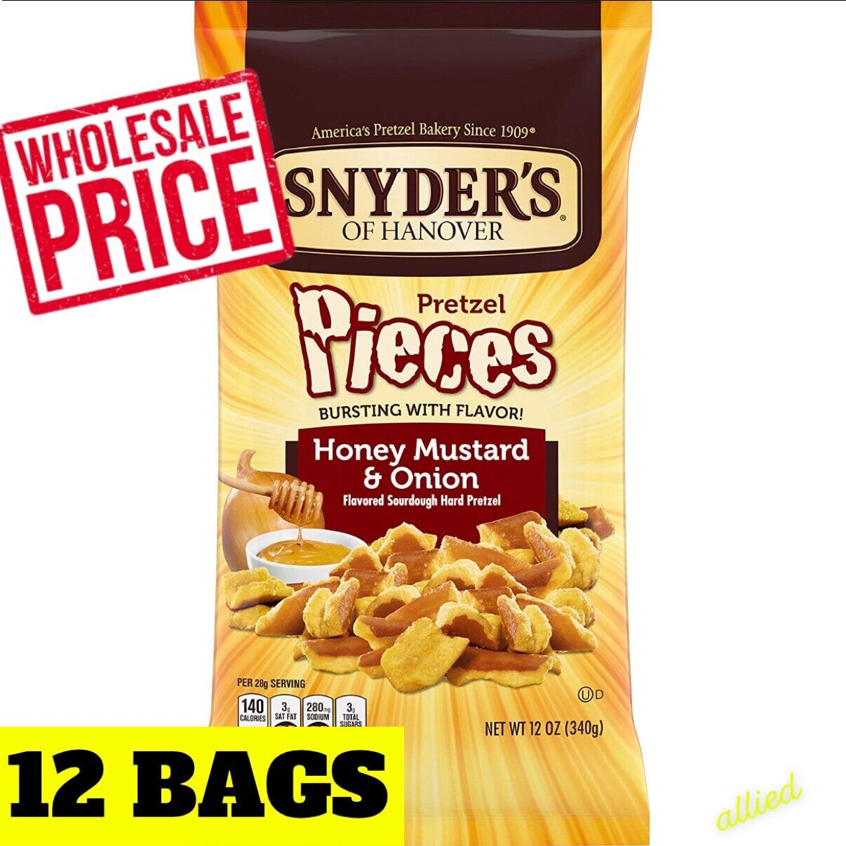 12x Snyders of Hanover Pretzel Pieces, Honey Mustard and Onion 11.25 Ounce Bags