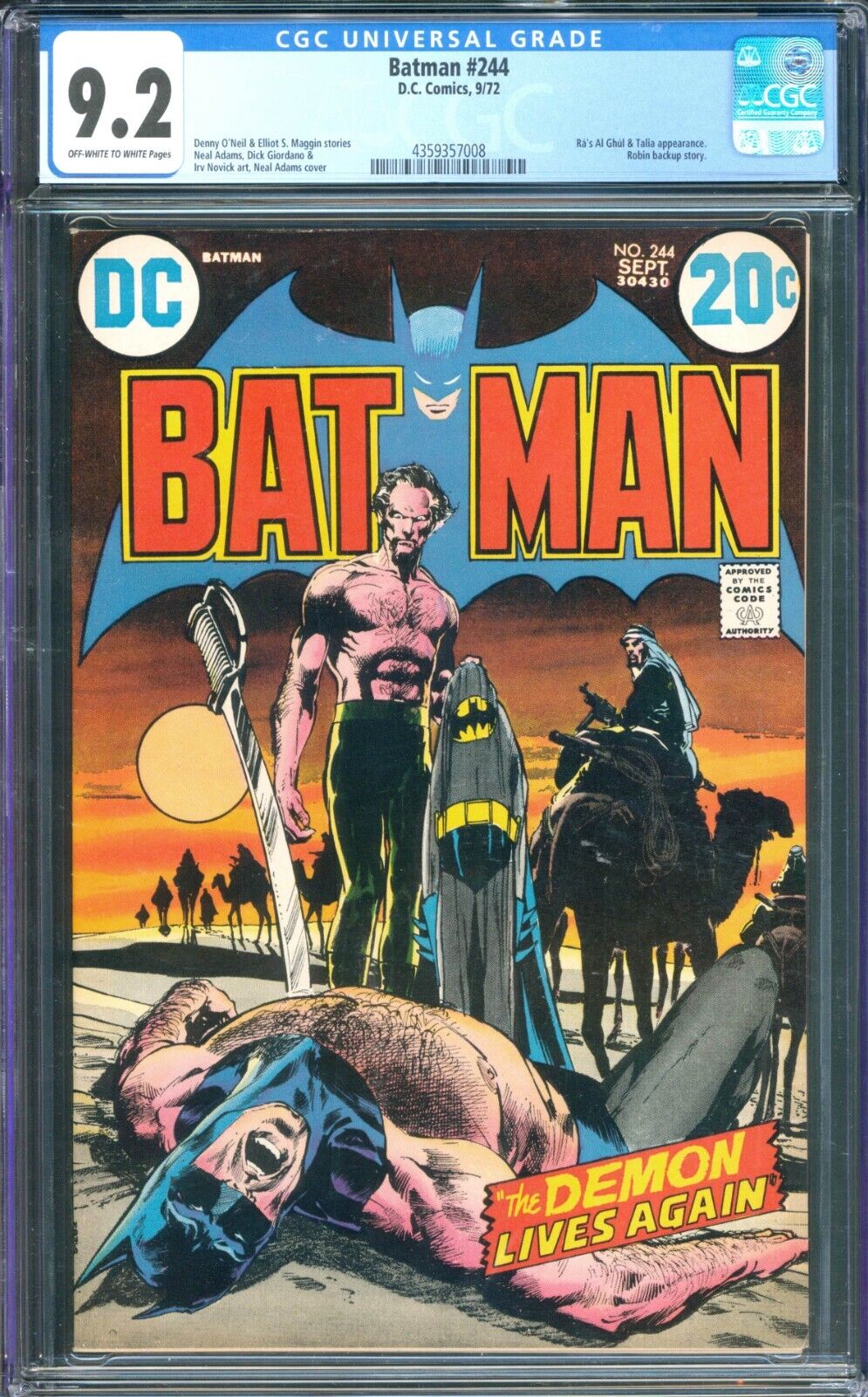 BATMAN 244  CGC 9.2 NM-  NICE OFF WHITE TO WHITE PAGES  NEAL ADAMS  TALIA
