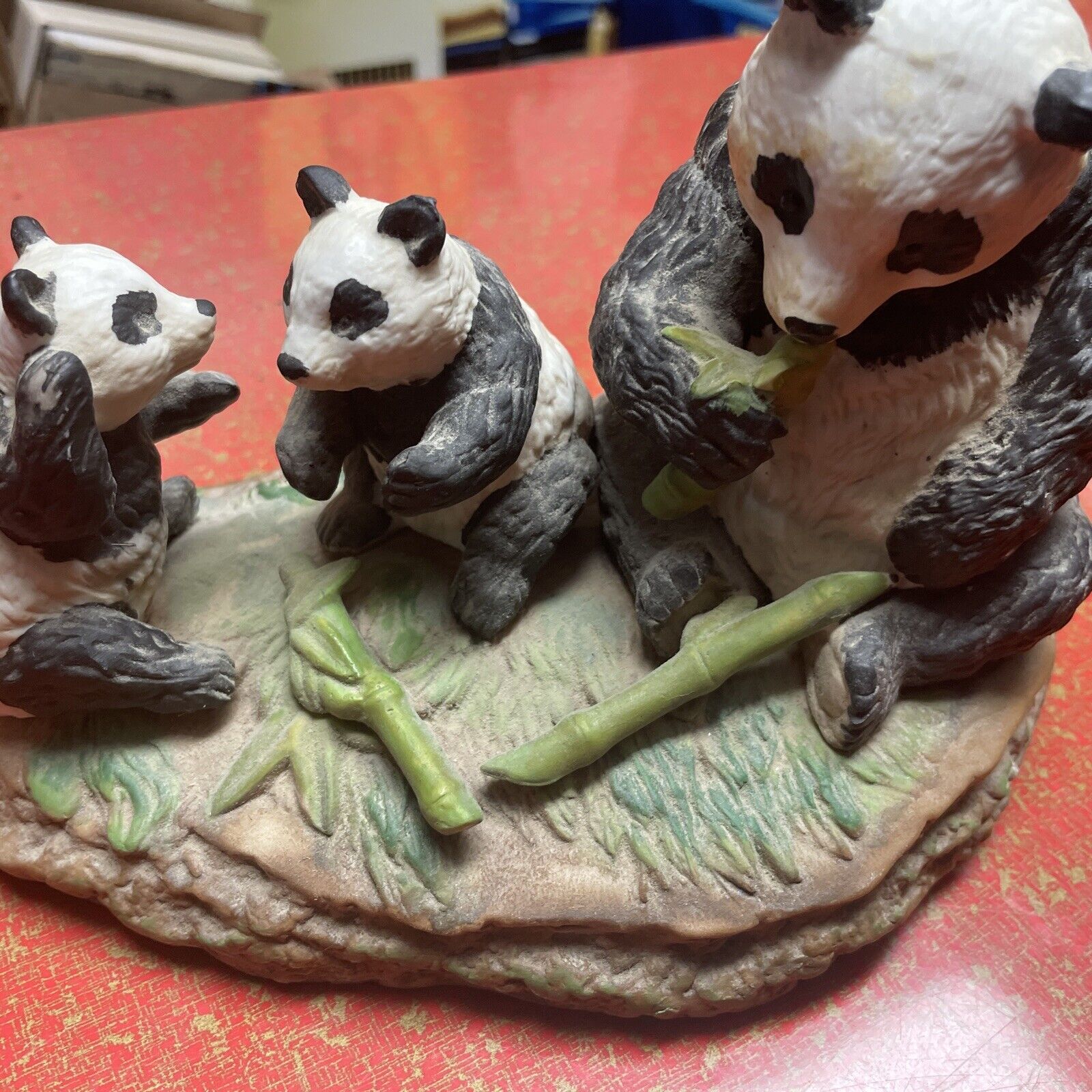 collectible vintage panda bear ceramic sculpture 9x6x6