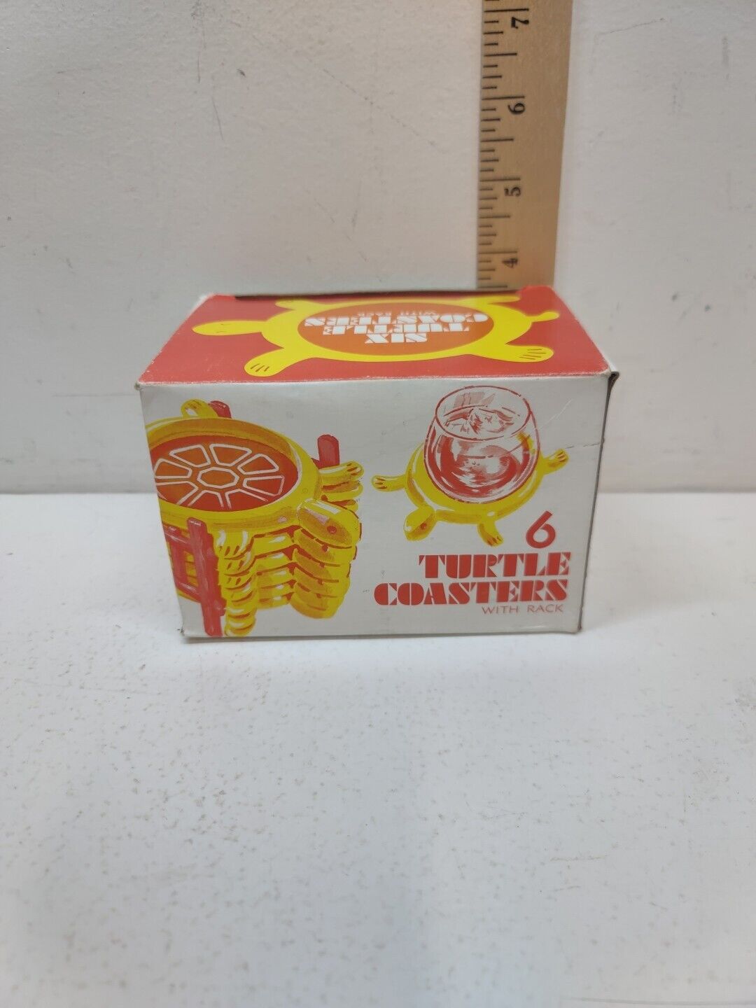 Vintage Turtle Coaster Set 1970 Yellow Orange With Holder 6 Coasters - In Box