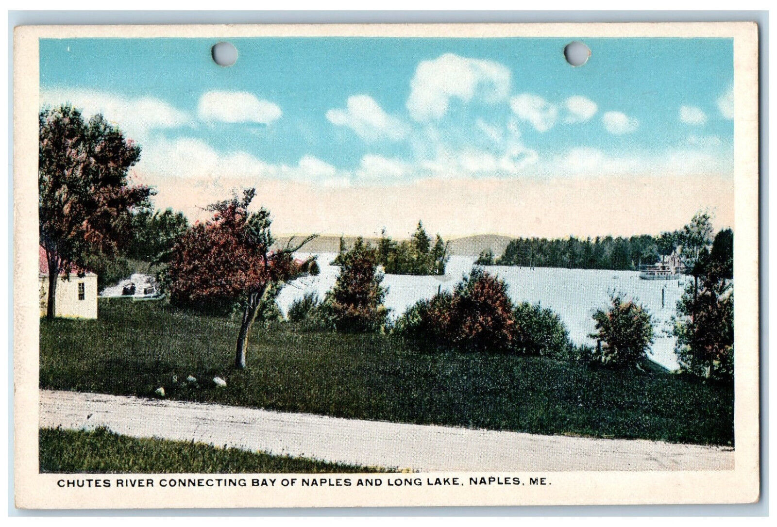 c1920\'s Chutes River Connecting Bay of Naples and Long Lake Naples ME Postcard