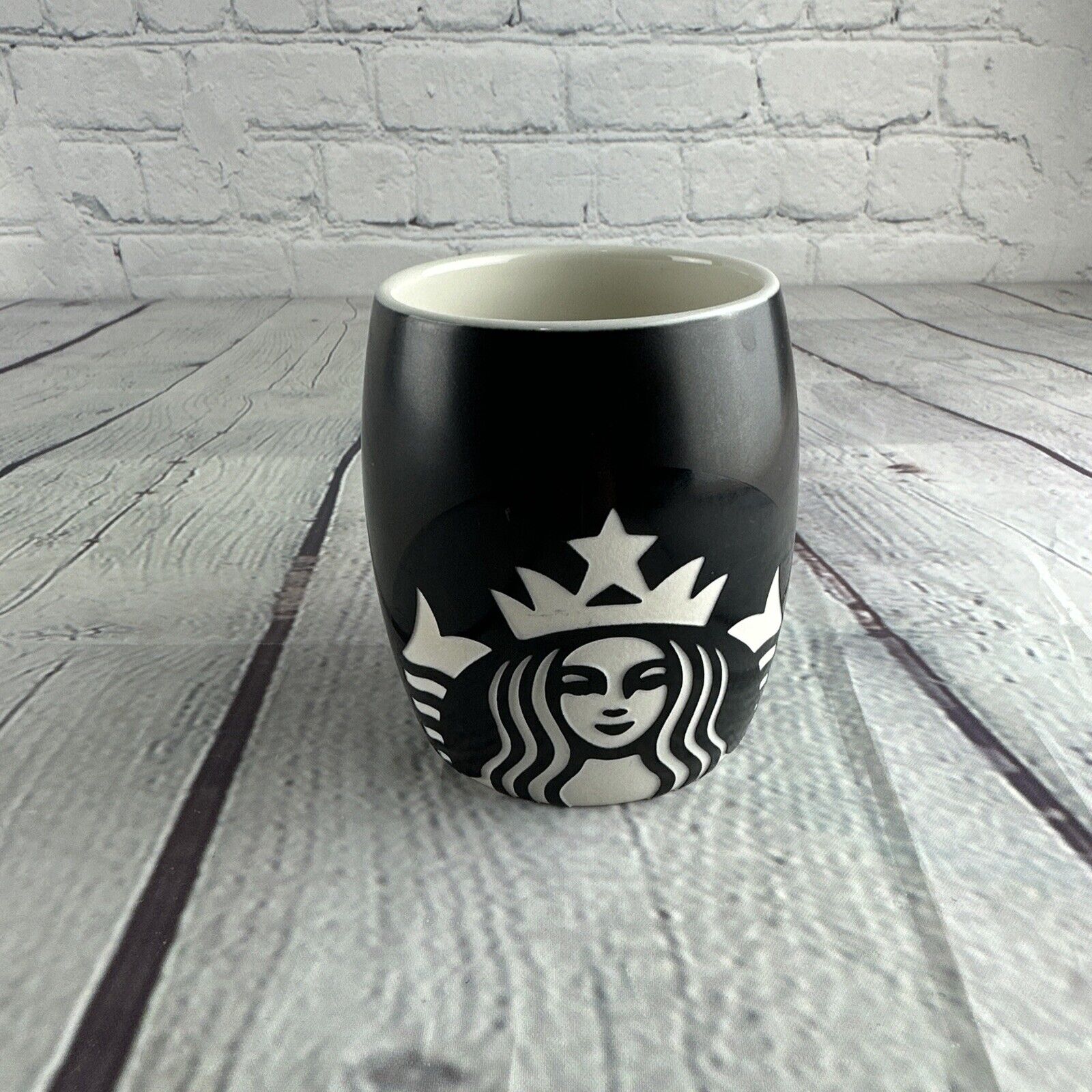 Starbucks Coffee Mug 2011 Black White Etched Mermaid Logo Siren Cup Barrel