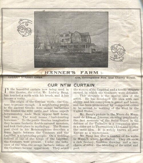 ANTIQUE 1898 HANNER`S FARM (TOLEDO,OHIO ) PLAY PROGRAM & TOLEDO ADVERTISING