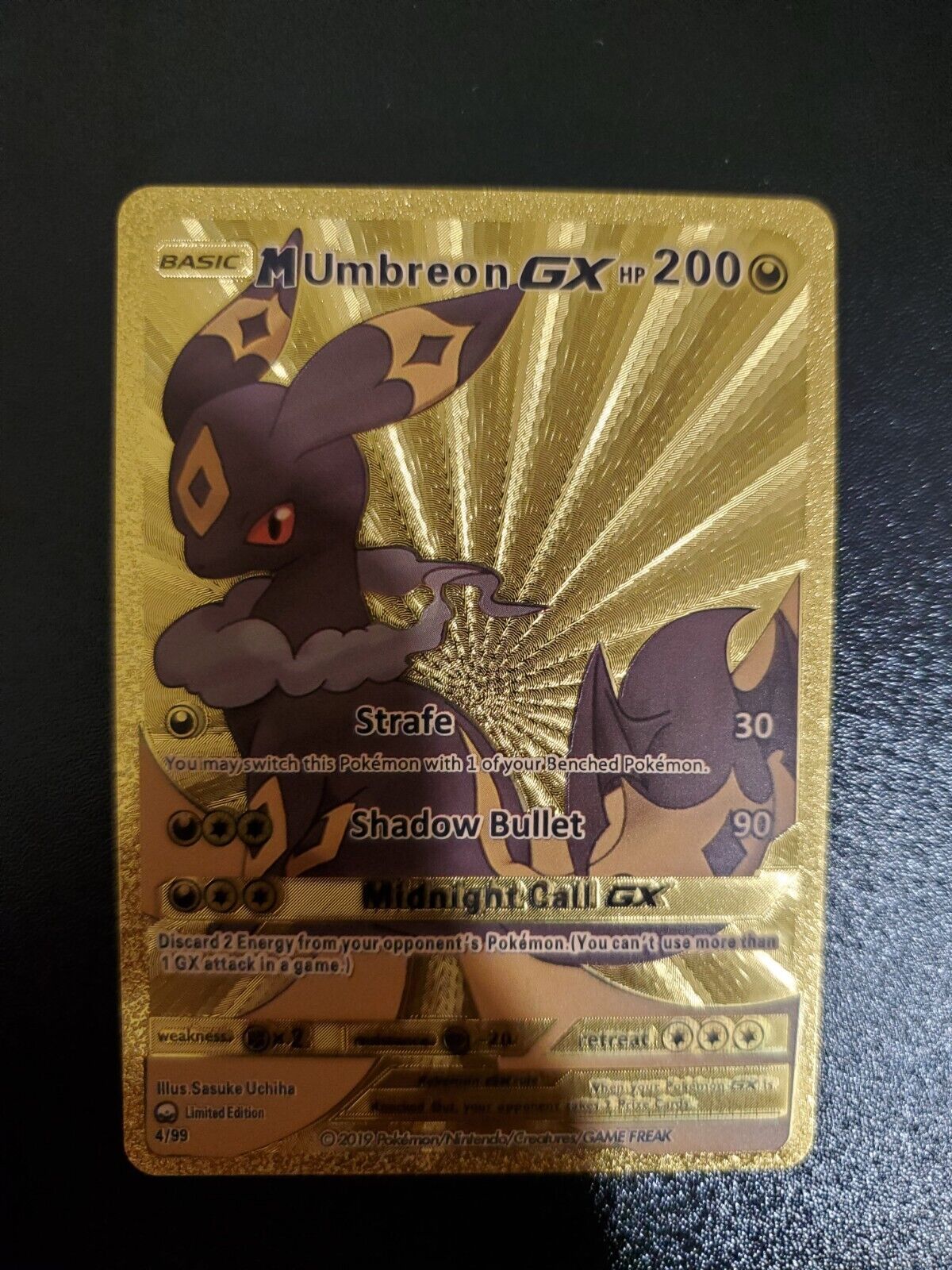 English Pokemon Card Card Umbreon GX 4/99 Golden Gold Color