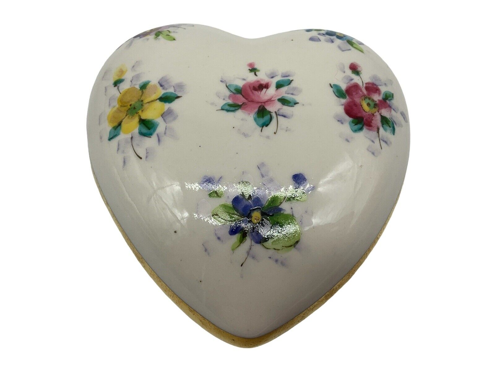 Osborne Heart Shaped Vintage Porcelain Trinket Box with Gold Trim Collectible