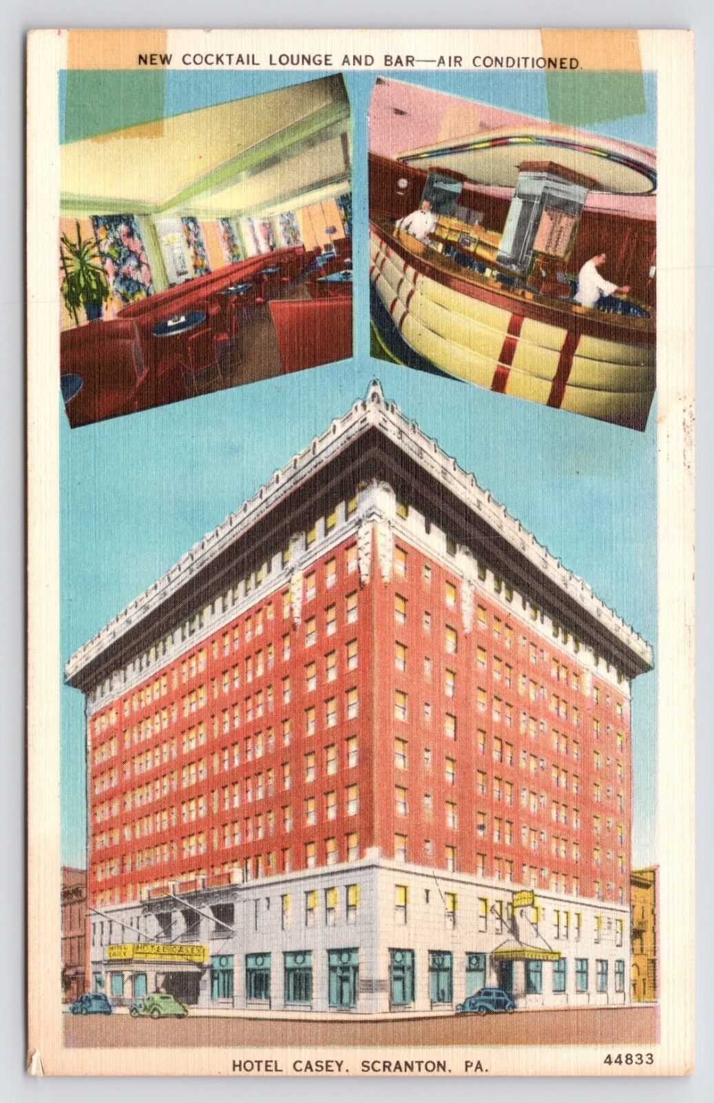 c1940s Hotel Casey Cocktail Bar Interior Vtg Scranton Pennsylvania PA Postcard
