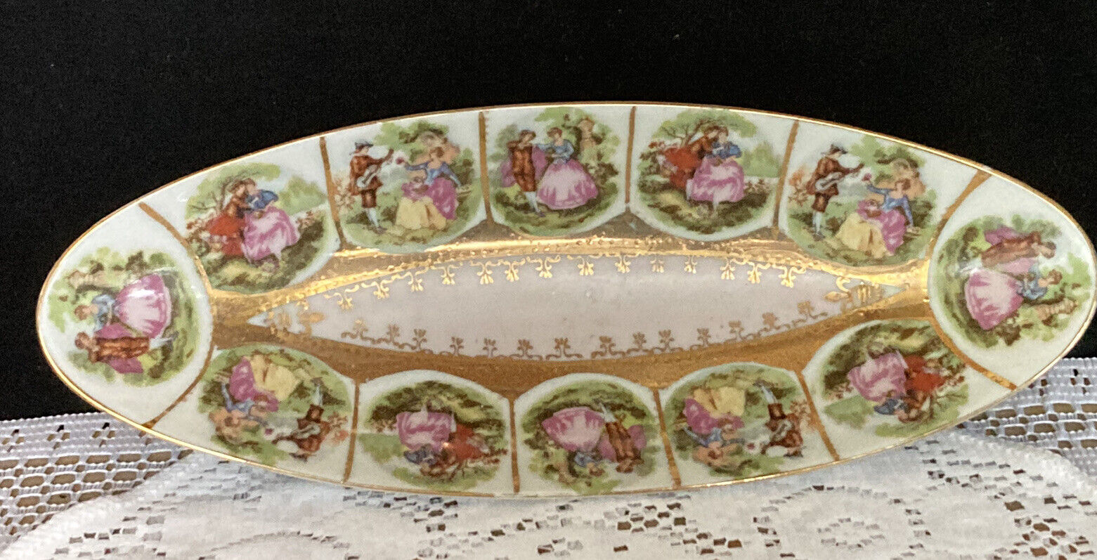 Porcelain Vintage French Oval Dish - Painted Couples 10\