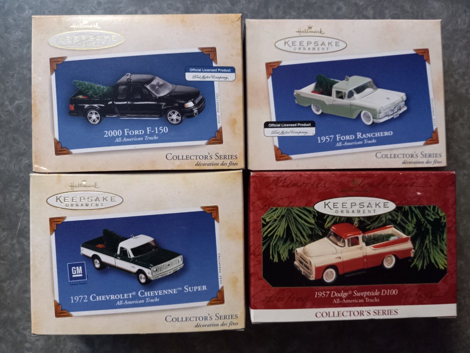 4 Vintage Hallmark Keepsake Collector\'s Series Classic Trucks, Ford, Dodge Chevy