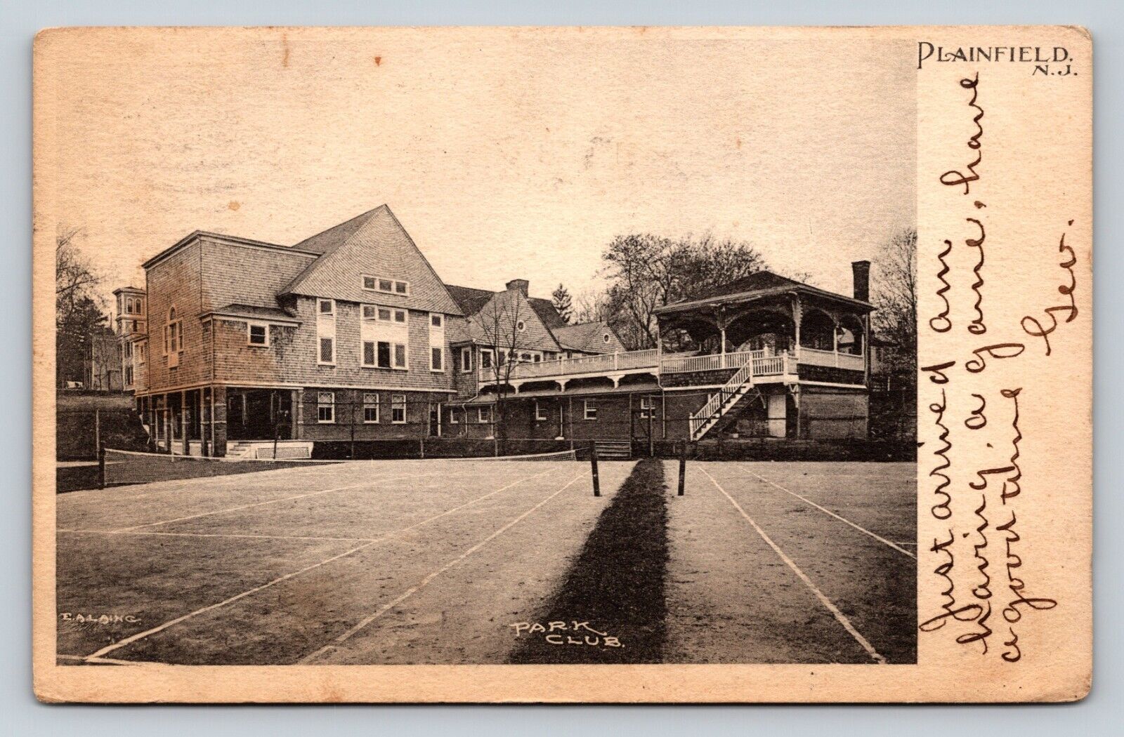 c1905 Park Club Tennis Court Plainfield New Jersey NJ ANTIQUE Postcard 