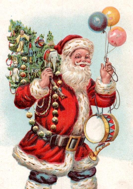 1911 SANTA CLAUS EMBOSSED CHRISTMAS TREE DRUM BALLOONS ELEPHANT BUNNY HORN TOYS