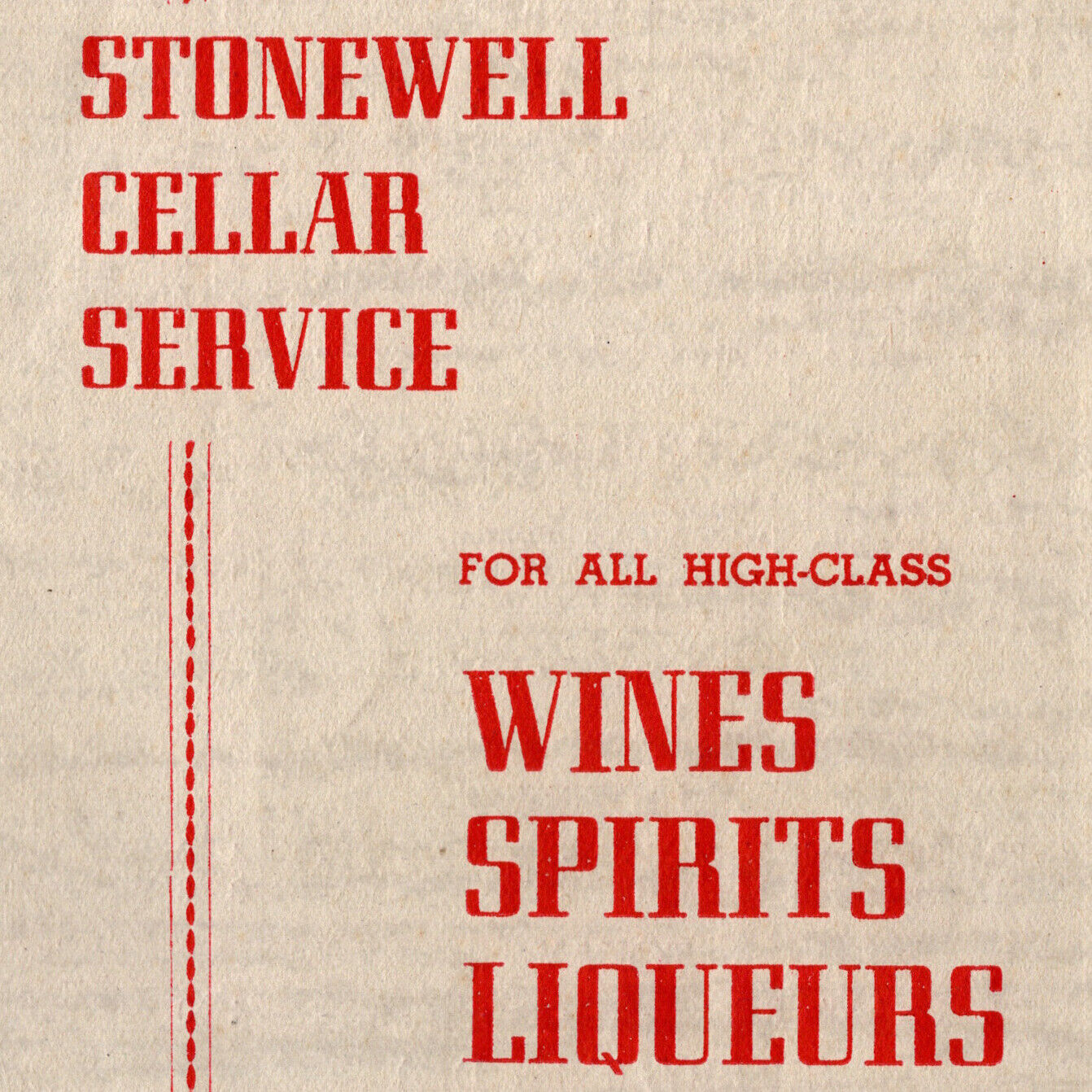 Vintage 1940s Stonewell Cellar Service Wines Spirits Liqueurs Menu Adelaide AU