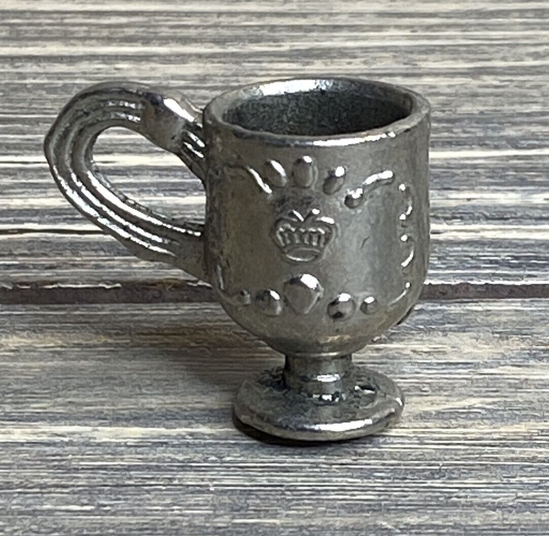 Vintage Miniature Carved Metal Wine Chalice Goblet 1”
