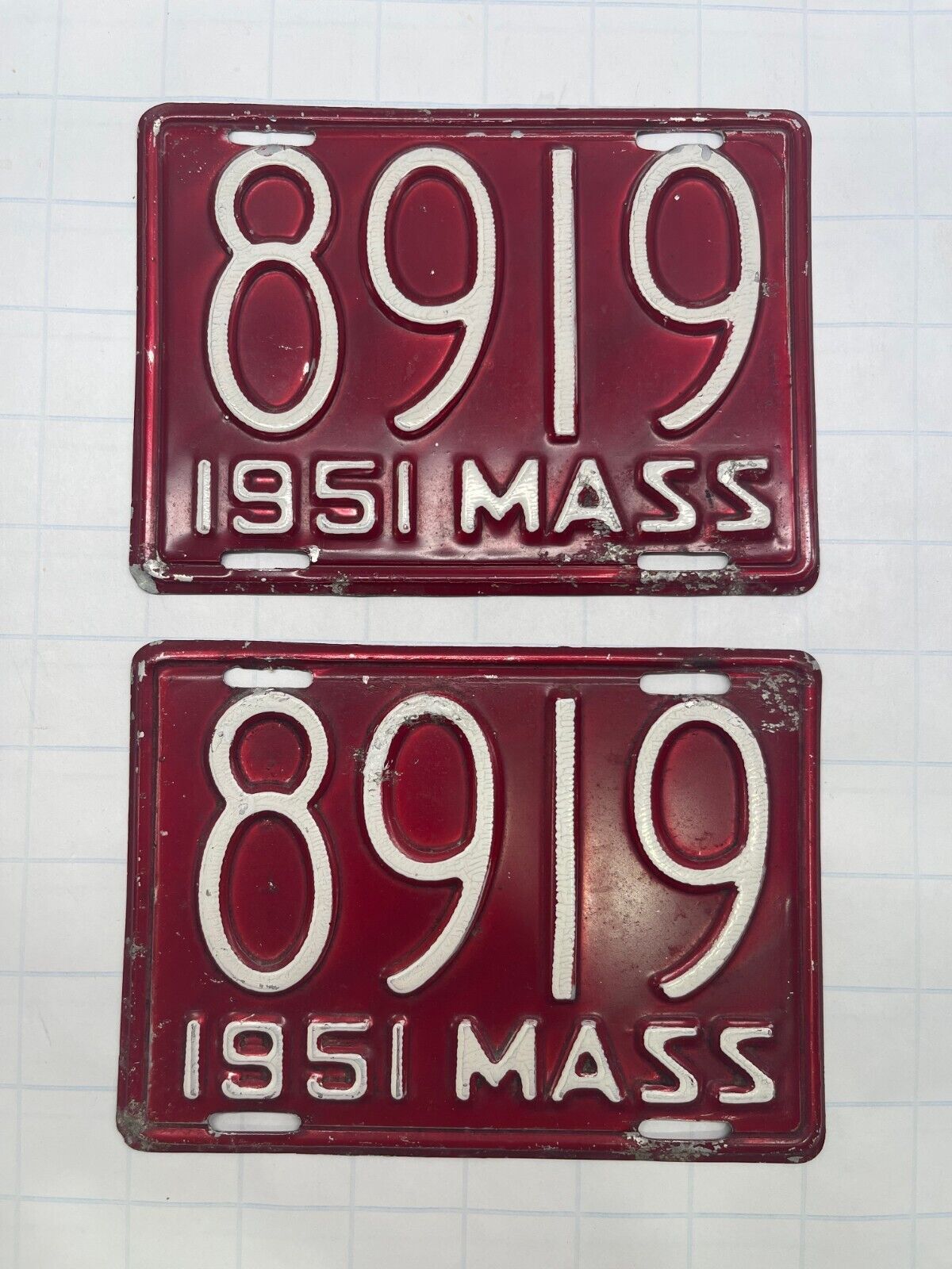 1951 Massachusetts Motorcycle License Plate Pair 8919