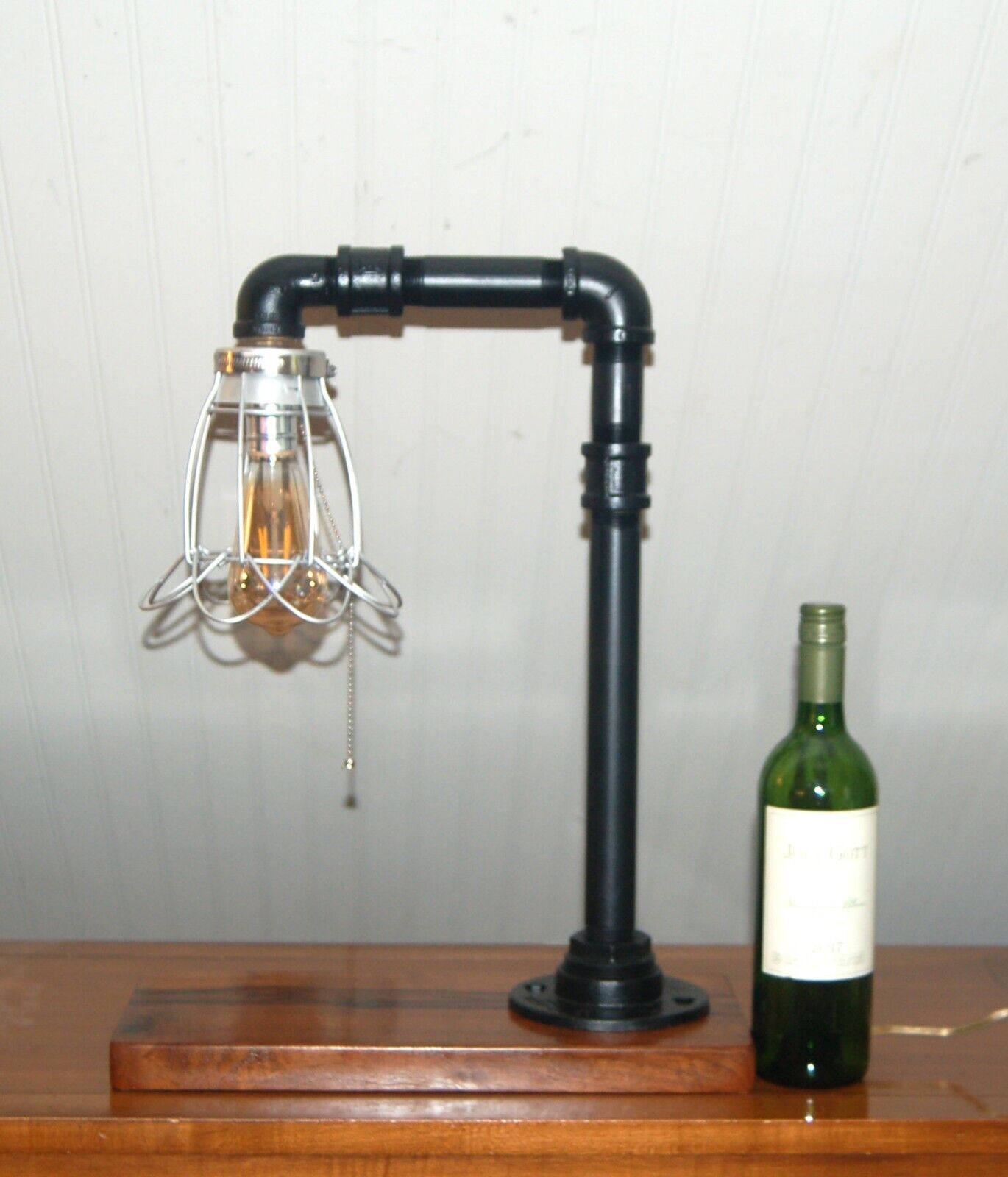 STEAMPUNK IRON PIPE Lamp Modern Business Industrial Walnut Wood Black Silver