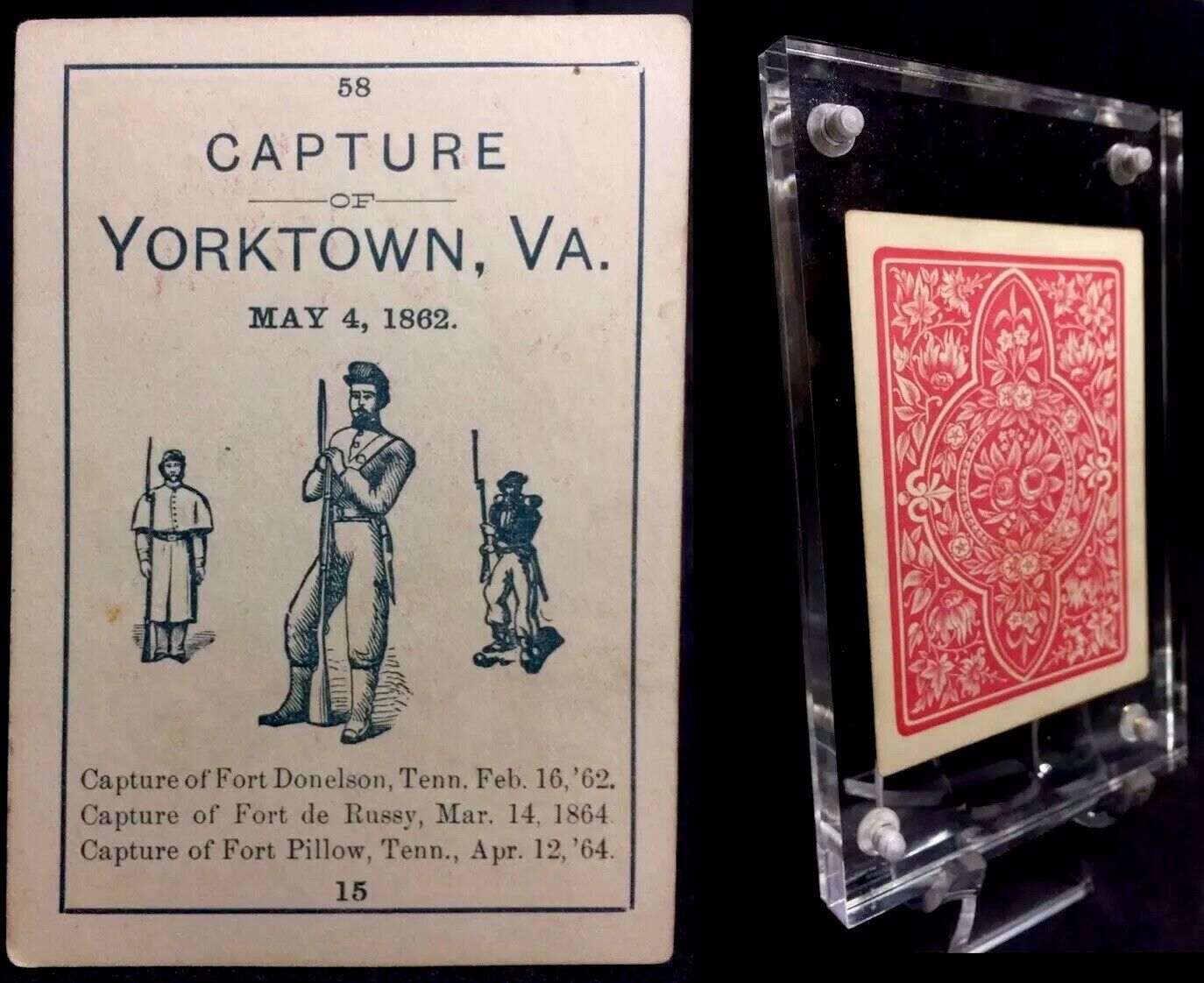 c1865 Civil War Capture of Yorktown Va Parlor Game Historic Playing Cards Single