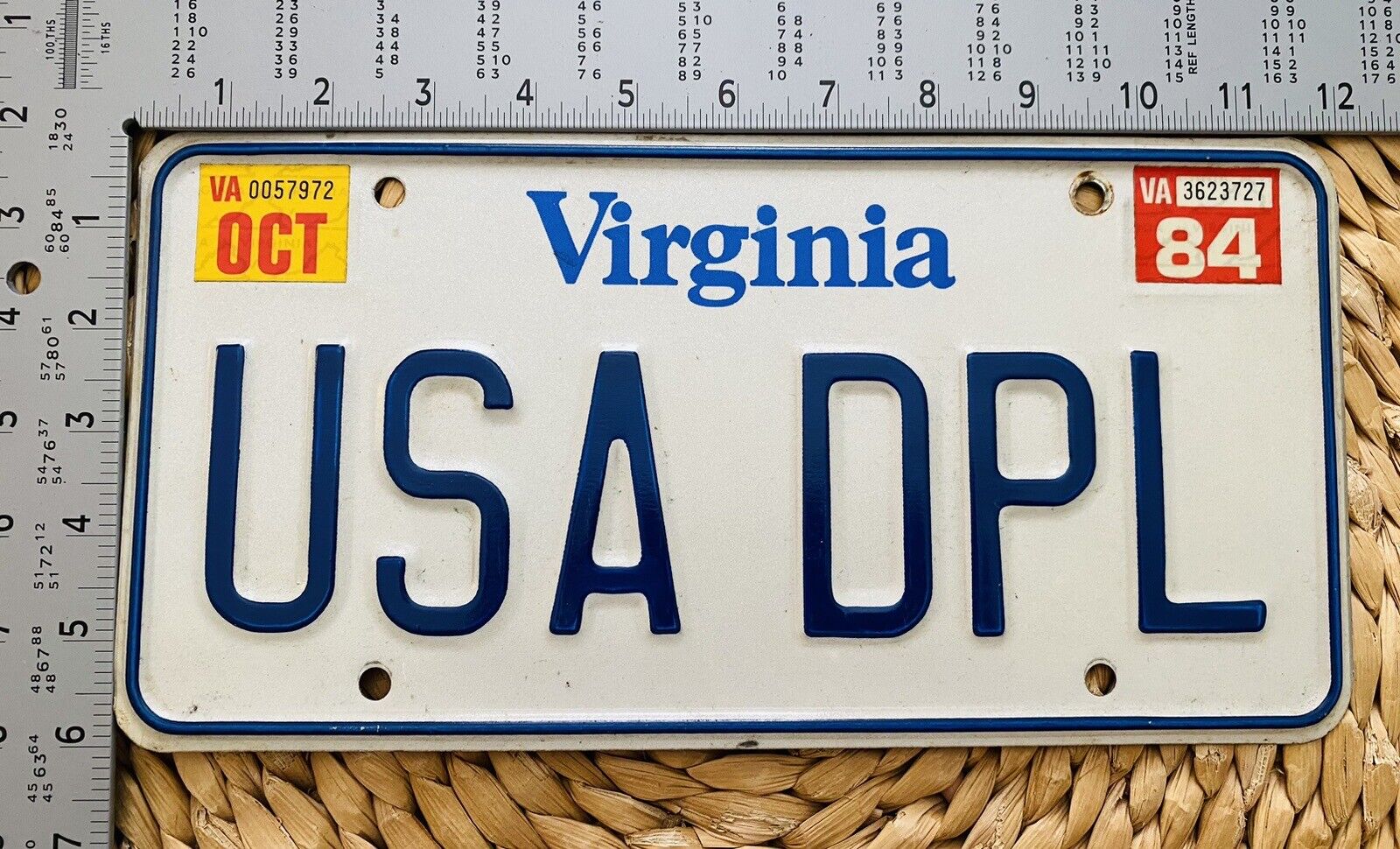 1984 Virginia License Plate VANITY USA DPL Diplomat Secretary Garage Decor ALPCA